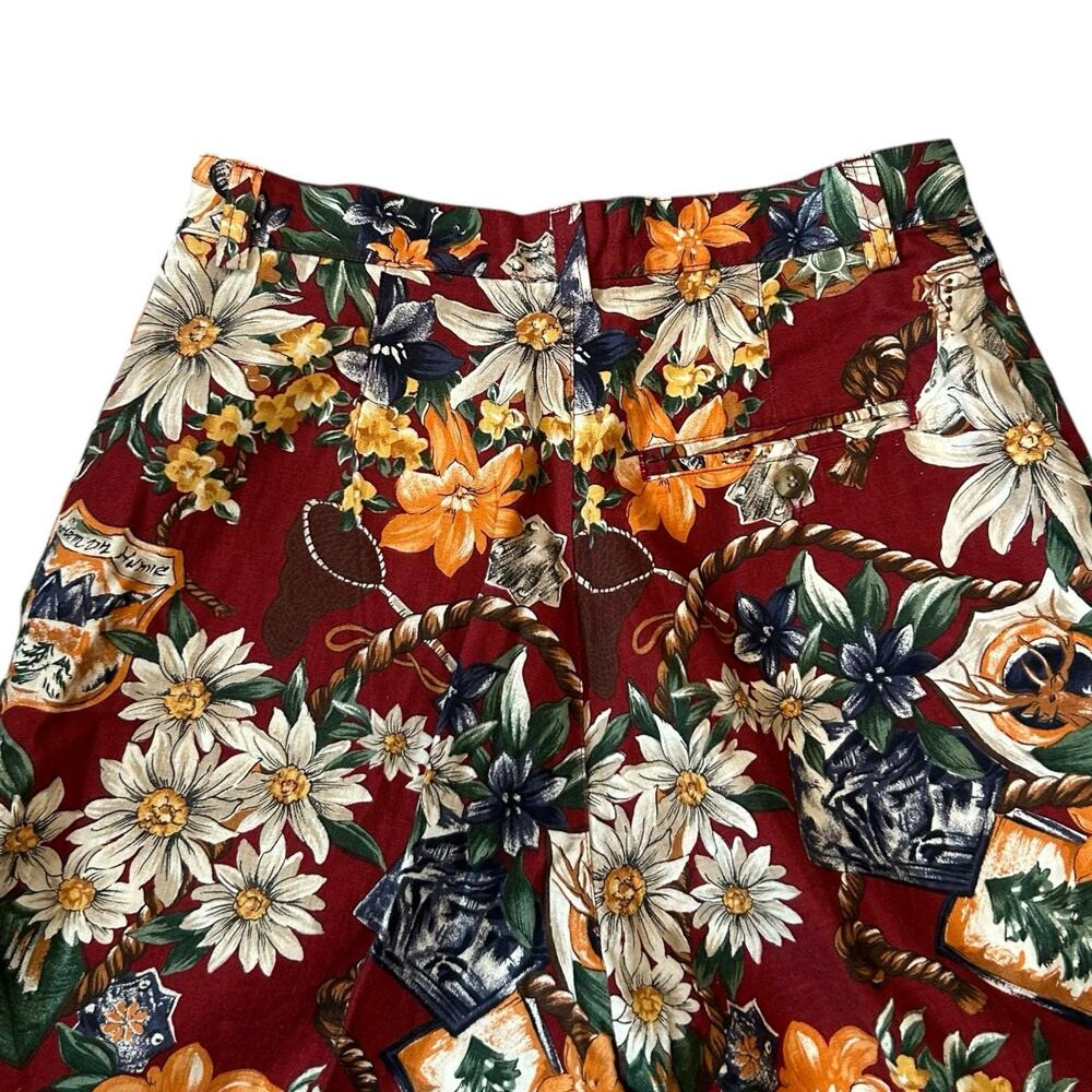 Vintage 90s Y2K Red Floral Linen Cotton Shorts Red Sz 8 USA Hawaii Resort - Picture 5 of 16